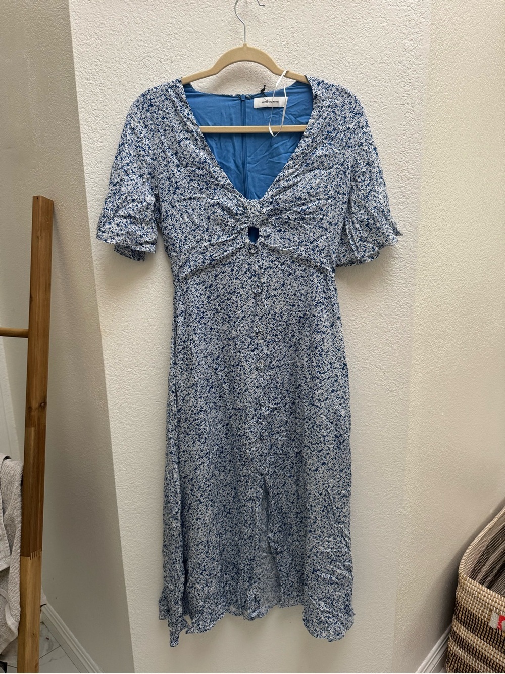 Blue Floral Knot-Front Midi Dress